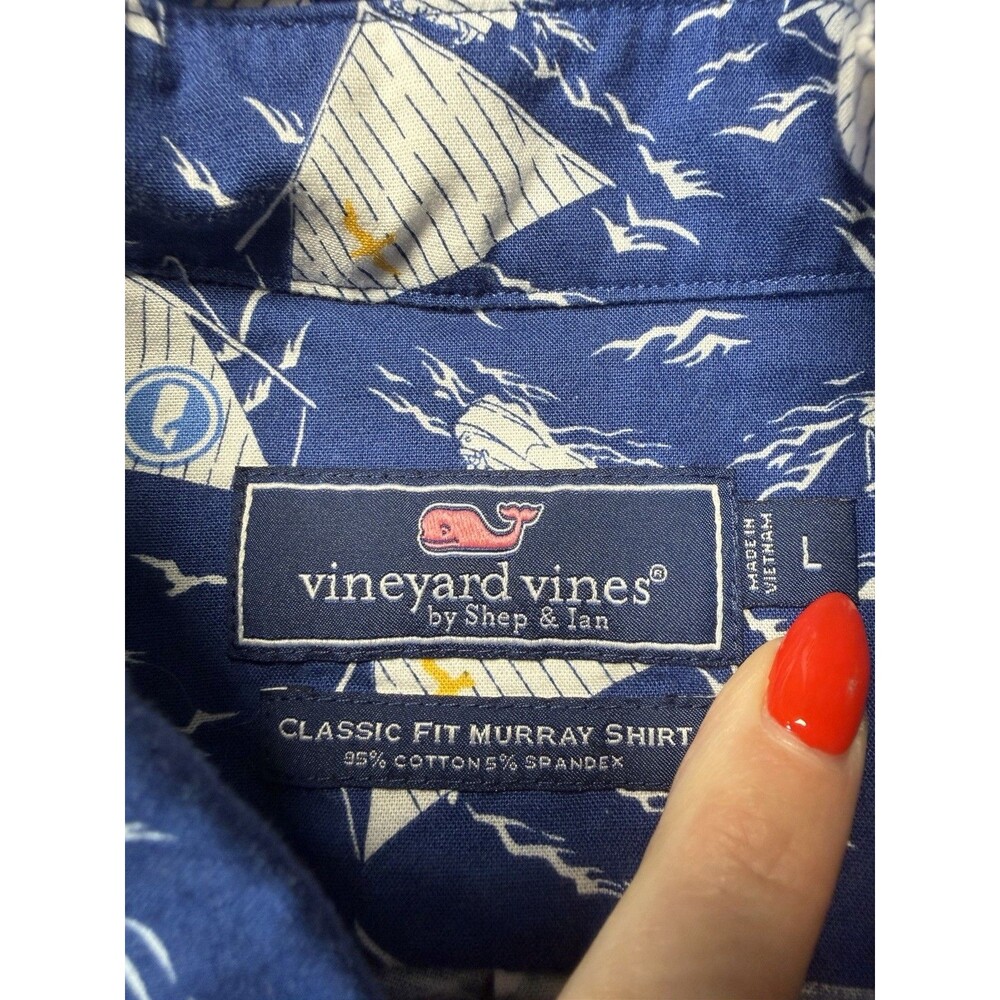 Vineyard Vines Classic Fit Murray Shirt Blue Sailboat Print Shep Ian Nautical L - Picture 6 of 8